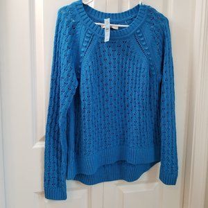 Spring Knit Sweater, Blue LOFT sweater, lightweight blue sweater, size L